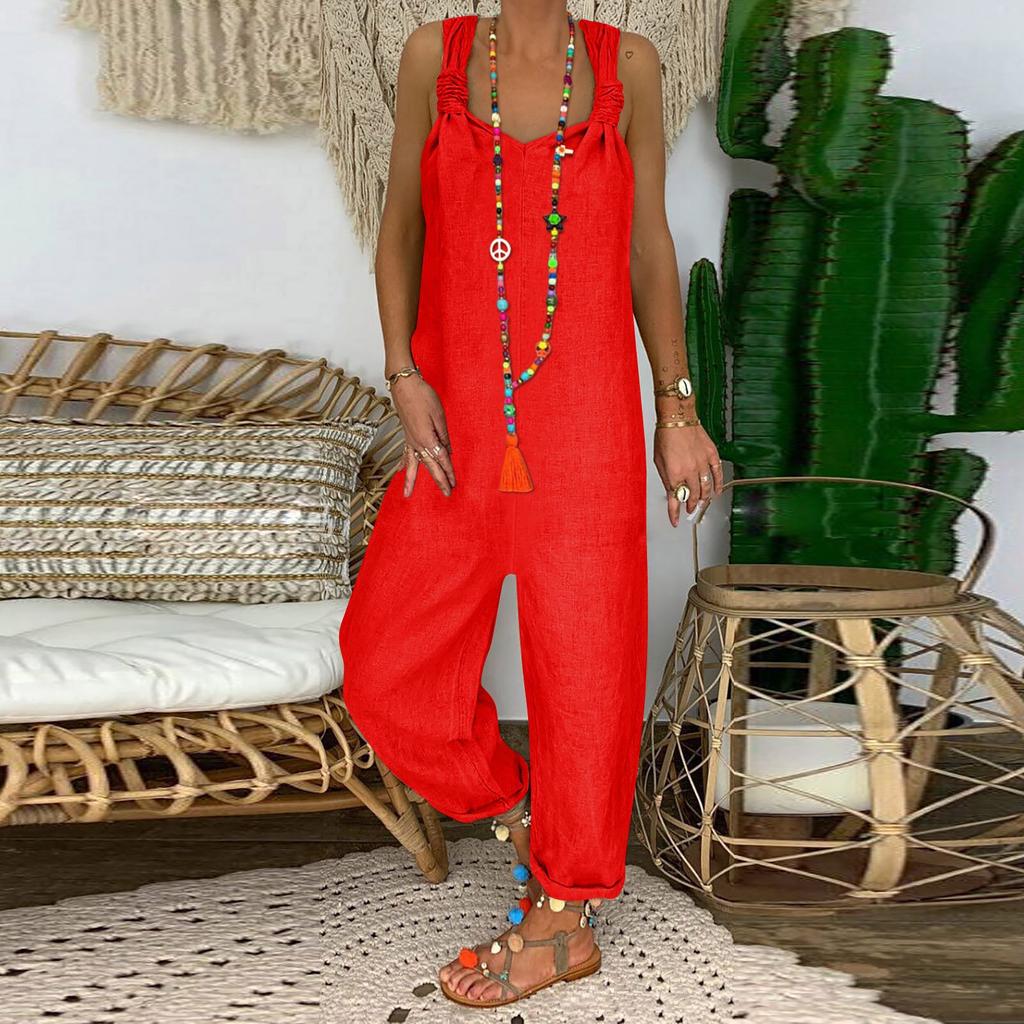 Модные ретро богемные художественные свободные повседневные большие льняные брюки на подтяжках, комбинезоны