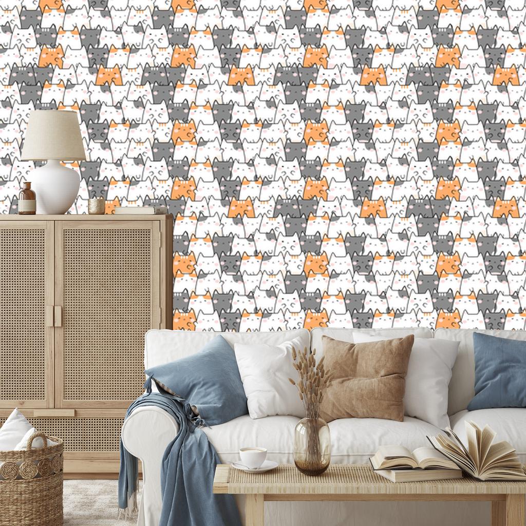 Wallpaper Multicolored Kittens for Living Room and Bedroom 50x1000