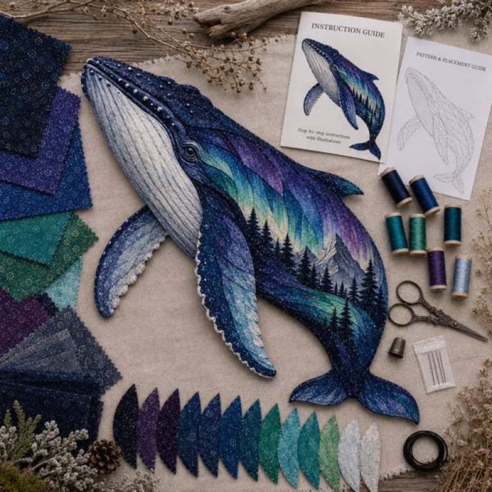 Northern Lights Aurora Animal Quilt Kit Handmade Forest Animal Applique Kit for Beginners