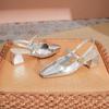 - French Bag Head Sandals Thick Heel Women's Head Low Heel Cm Single Shoes Empty Silver Mary Jane High Heels