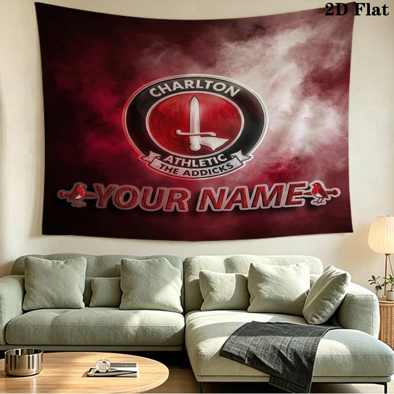 Custom Name Charlton Athletic Printed Tapestry – Wall Hanging for Bedrooms, Dorms, and Home Decor