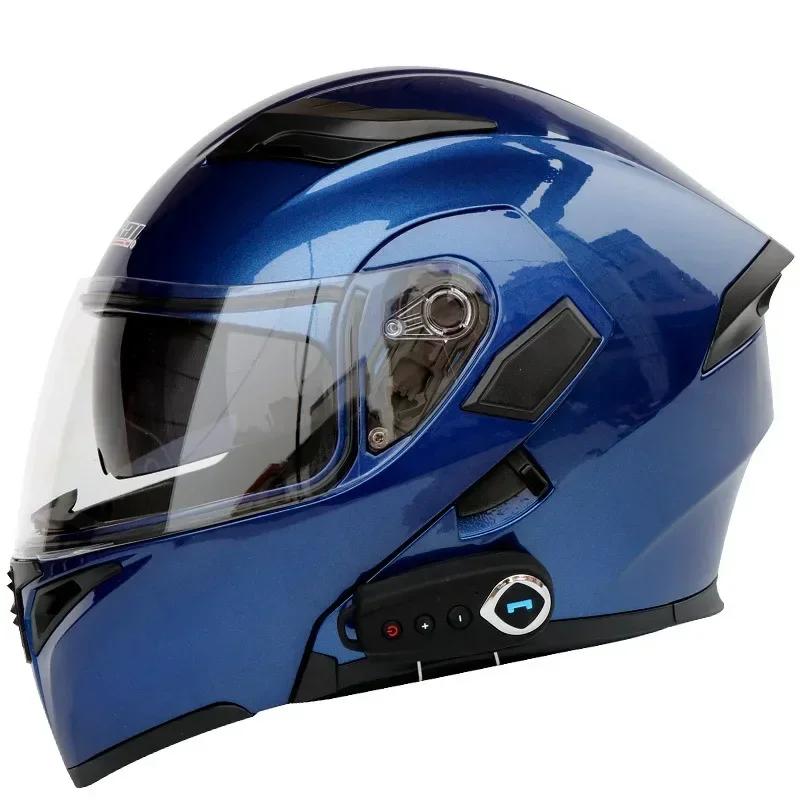 NEW Bluetooth Helmet Flip Up Visor Dual Lens Casco Moto Cool Motorcycle Helmet Full Face Casco Black Motorbike Helmets Modular