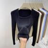 Autumn and Winter Inner Bottoming Shirt Slim Top Solid Color Irregular Square Neck Mink Fleece Sweater Knitted Sweater