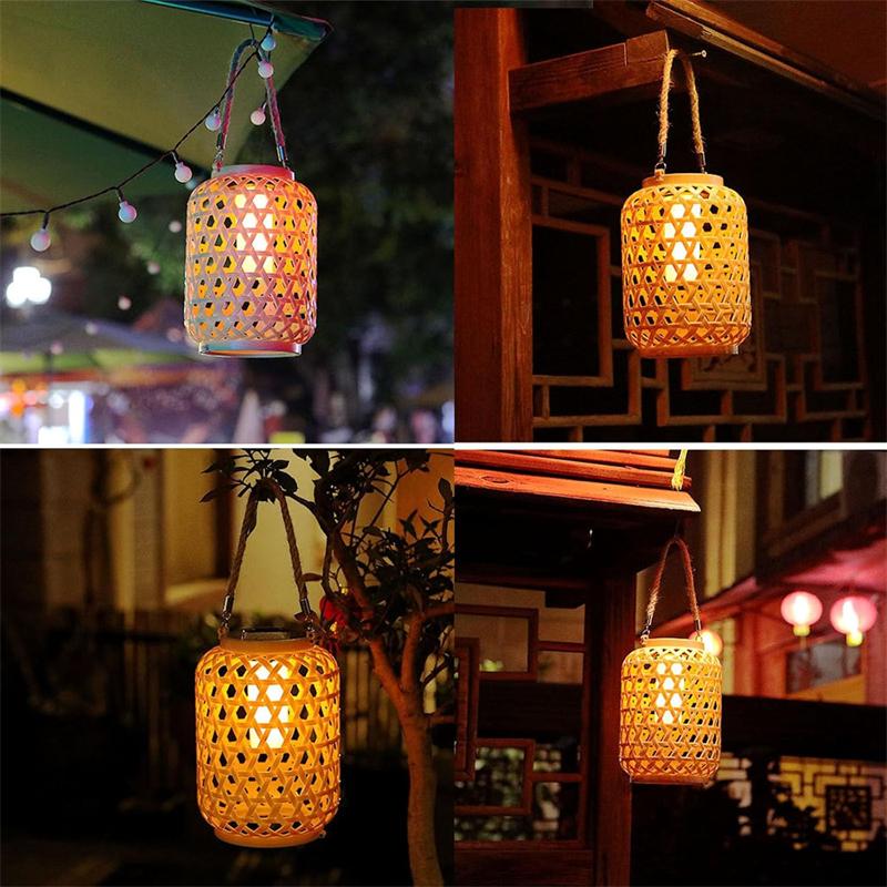 1 PCS Solar Bamboo Woven Lantern Outdoor Garden Courtyard Lighting Fixture Waterproof Hanging Decor For Patio Yard
