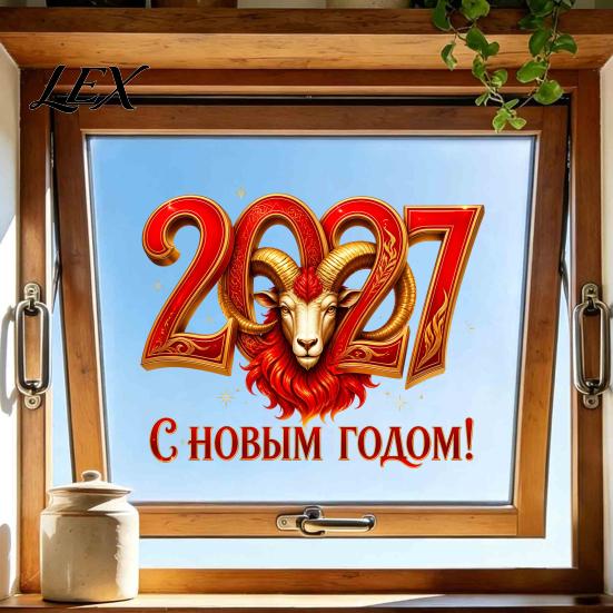 Красные Золотые Праздничные Украшения 2027 Новый Год Наклейки на Окно, Двусторонние Наклейки с Головой Овцы Многоразовые Праздничные Графика для Стекла, Статические ПВХ Наклейки