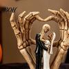 Gothic Themed Resin Collectible Skeleton Couple And Hand Ornament, with Rose Base, Durable Dark Romantic Halloween Decoration Skull Wedding Decor, for