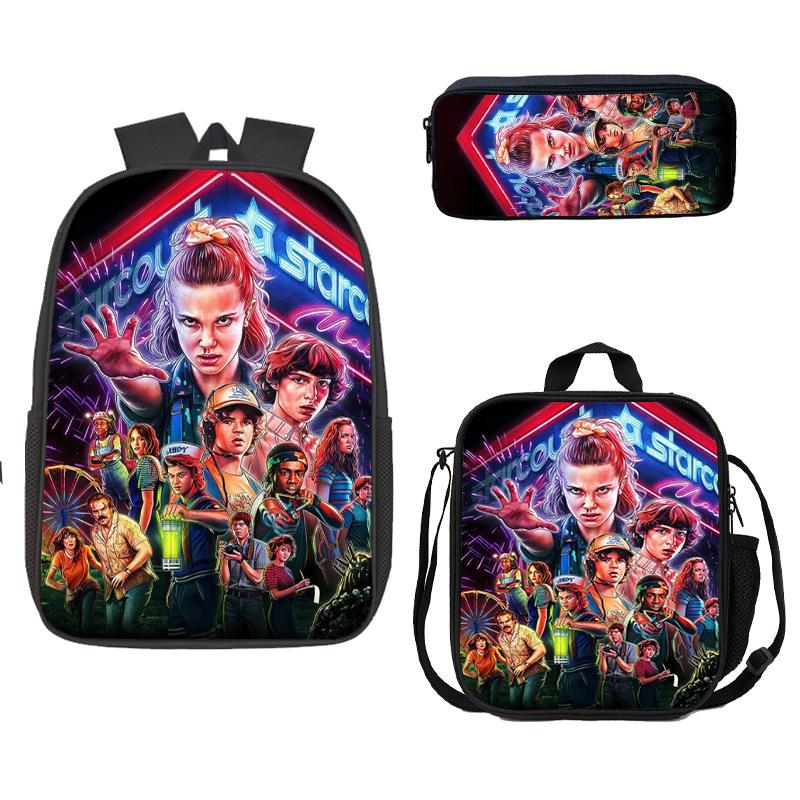 Школьная сумка, Пенал, Сумка для еды Stranger Things, Карта Z, Трехсекционный рюкзак большой емкости, Цветной