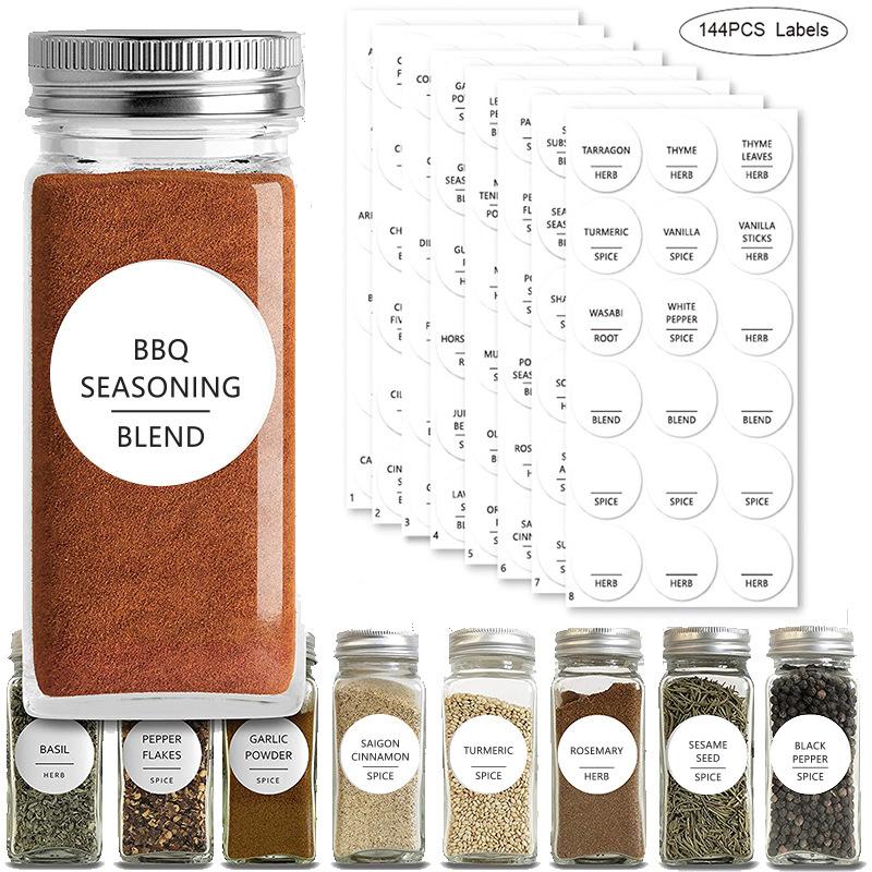 Morse 144Pcs Spice Jars Label Stickers Words In Black And White Colours Food Bottle Container Gadgets Seasoning Marks 8 Sheets