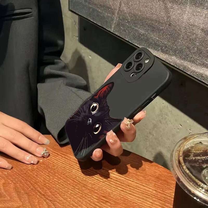 Милый Чехол Для Телефона Из Силикона С Рисунком Черного Кота Для iPhone 17 Air 16 e 15 14 13 12 11 Pro Max Plus Mini SE Ударопрочный Мягкий Чехол