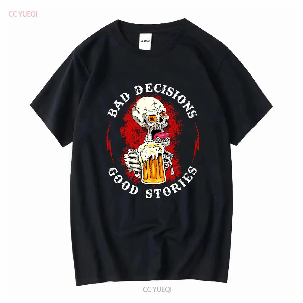 Bad Decisions Make Good Stories Drinking Skull Print T Shirt Vintage Washed Unisex Designer Clothes Soft Comfortable Fashion
