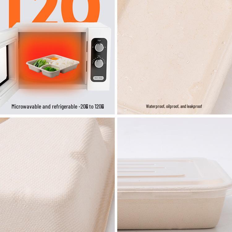 Экологичные одноразовые ланч-боксы: Трех- или четырехсекционный, биоразлагаемый, из древесной массы, идеально подходит для еды на вынос и фаст-фуда.