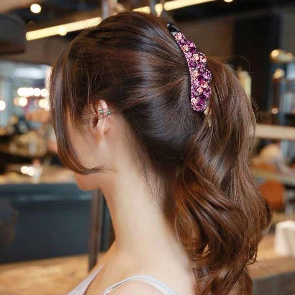 Повседневные Стразы Банан Зажим Элегантный Конский Хвост Держатель Кристалл Волосы Коготь Для Женщин Девочек