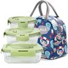 Chuangde Heat-Resistant Glass Food Storage Containers Microwave Lunch Boxes for Office Workers Nordic Greenn 400+650+700ml with Bag