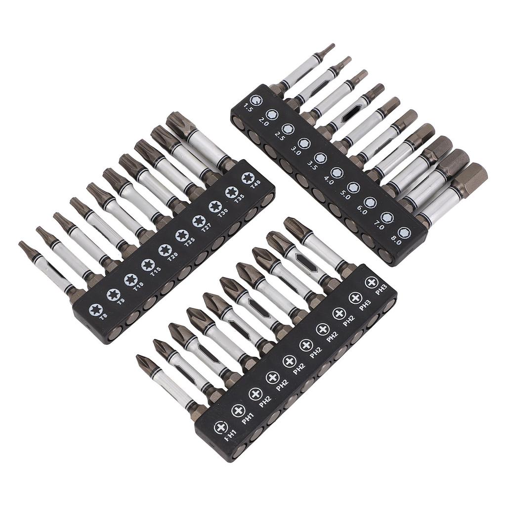 Набор из 30 шт. бит для ударной отвертки, легированная сталь D2, магнитные, хвостовик 2 дюйма, шестигранный, шестигранная звезда, крестовая бита