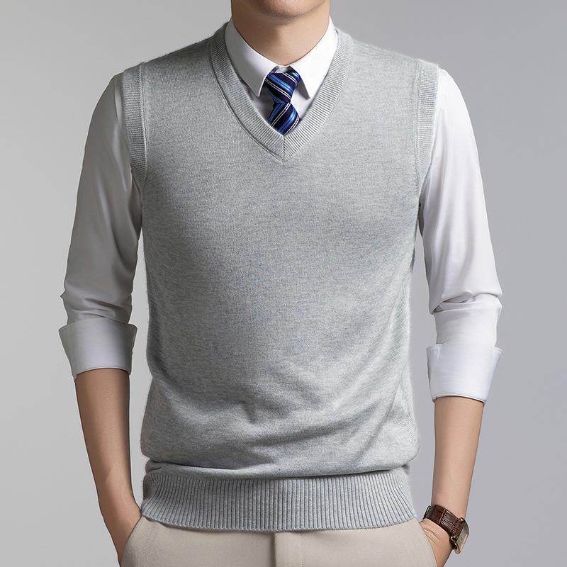 Men S Solid V Neck Knitted Sleeveless Pullover Casual Warm Vest
