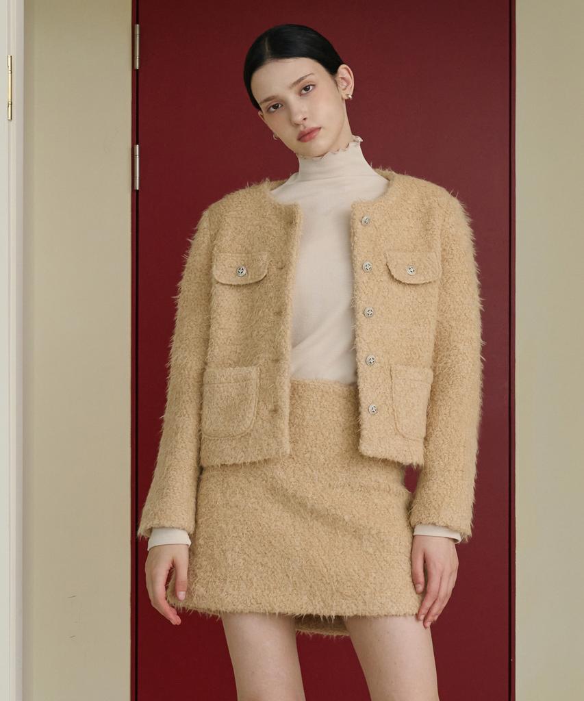 BIBYSEOB [Set] Boucle Wool Jacket + Skirt Beige