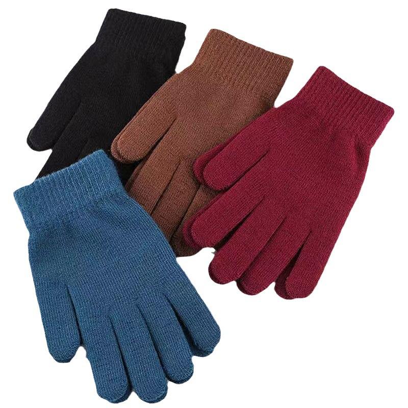 Перчатки для взрослых из шерсти с закрытыми пальцами — теплые, утолщенные, вязаные, однотонные, для осени и зимы