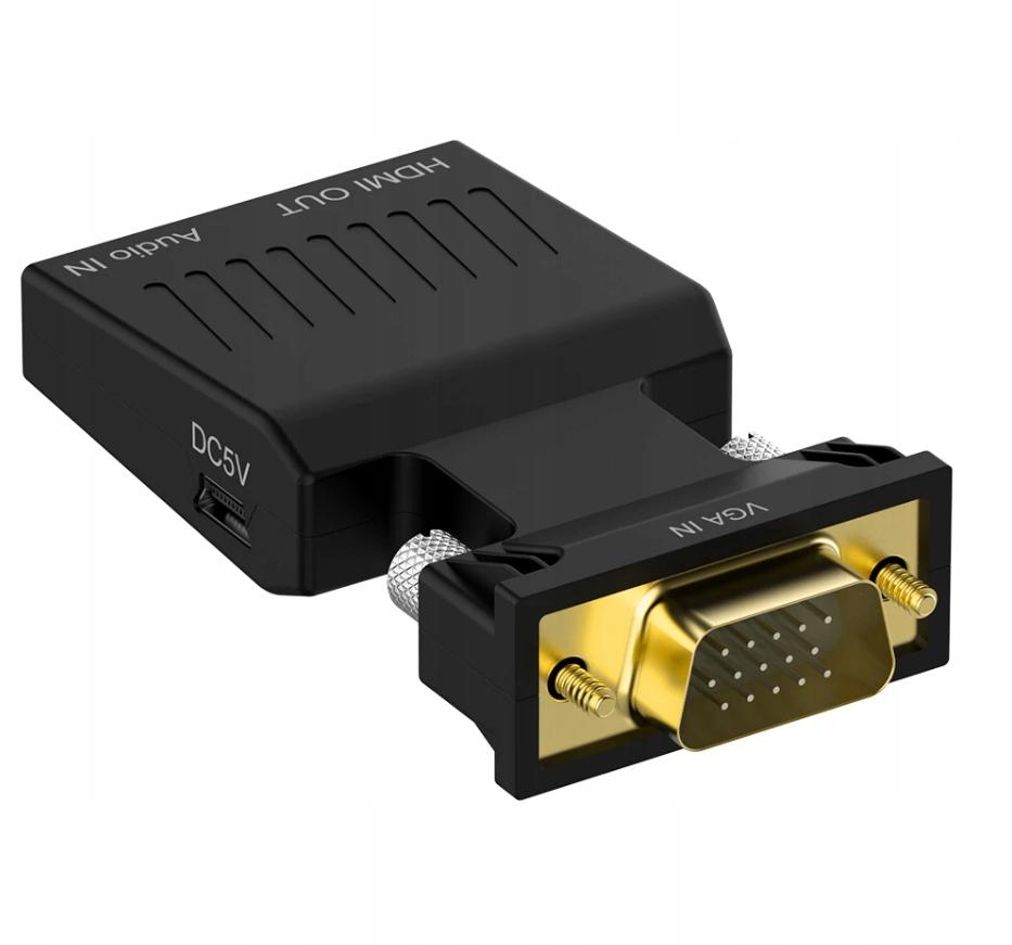 Przejściówka Vga Na Hdmi Konwerter Adapter D-Sub Do Full Hd + Dźwięk Audio
