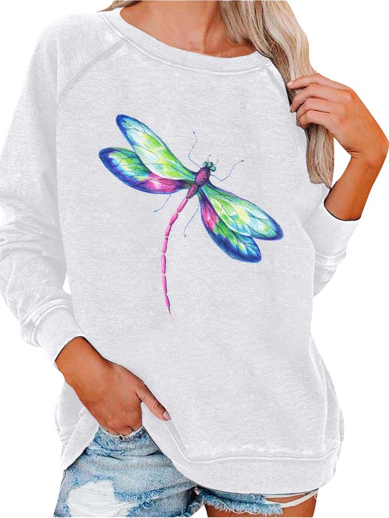 Women's Oversized Pullover Sweatshirt Dragonfly Print Top Women's Spring/Fall Fashion Sweatshirt