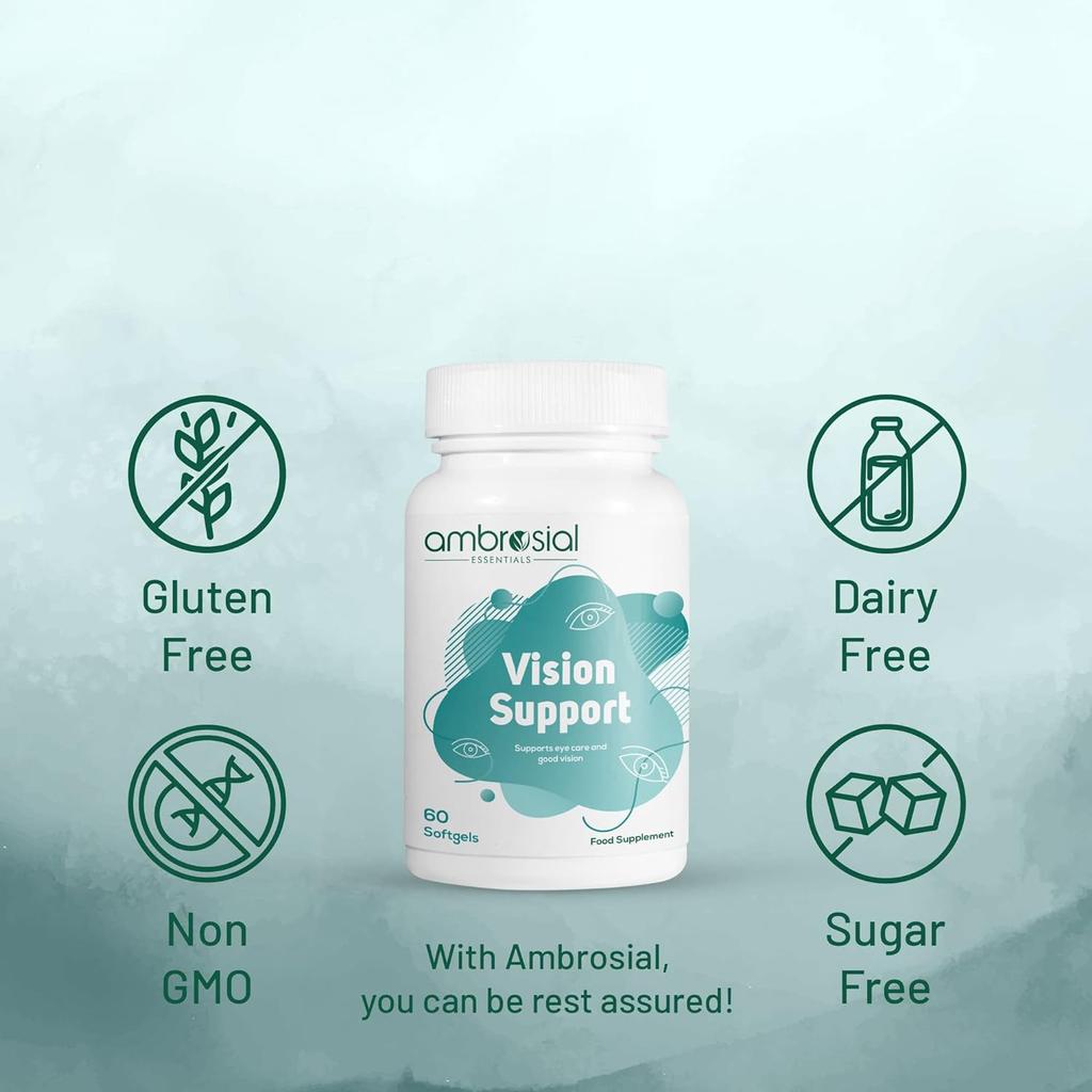 AMBROSIAL Vision Support Lutein and Zeaxanthin Supplement Eye Support с витамином A, омега-3, виноградными косточками, зеленым чаем(Упаковка из 2-120 мягких капсул)