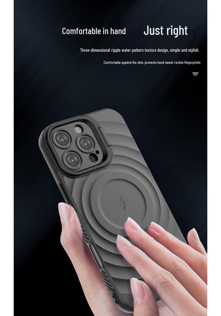 Wave Pattern iPhone 17 Pro Max Case with Magnetic Lens Holder, Apple 16/15 Compatible, Drop-Proof, Cross-Border Design