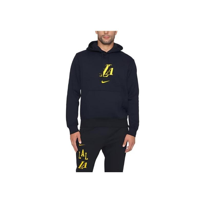 Nike Худи с капюшоном Club Fleece Городская версия НБА Лос-Анджелес Лейкерс Буквенный Худи Повседневная Толстовка с длинным рукавом Мужские Худи Черный DZ0088-010