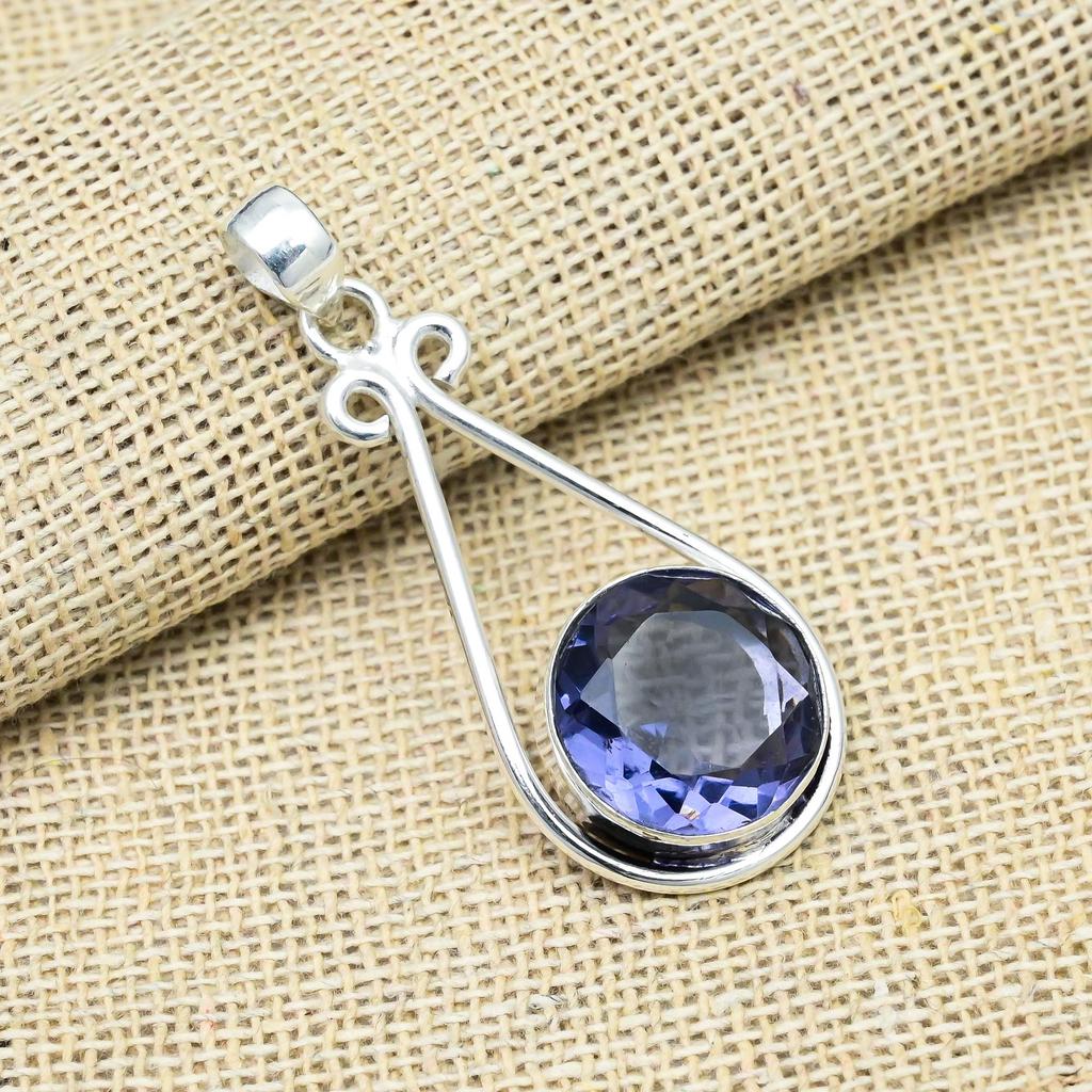 Iolite Gemstone 925 Solid Sterling Silver Handmade Antique Jewelry Gift For Mother Pendant