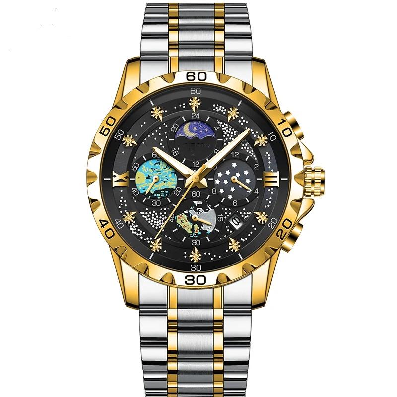 Waterproof Date Quartz Watches Men Luminous Starry Sky Business Watch Wristwatch