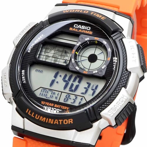 Casio AE-1000W-4BV World Time Digital Men's Watch, Orange and Silver, Overseas Model