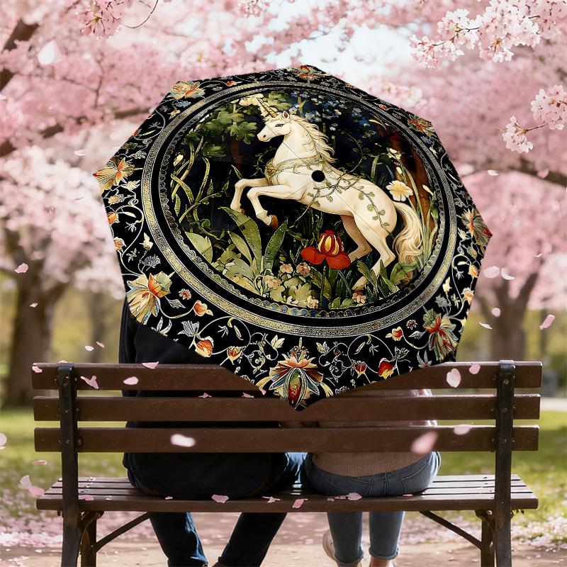 1PC unicorn floral Umbrella-8-Rib Reinforced, Automatic Open, Lightweight & Durable, Cute Fashion Accessory for Outdoor-P2652