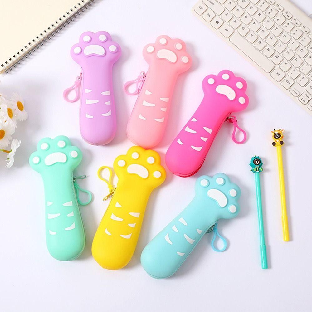 Cat Paw Design Pencil Case Silicone Stationery Pouch Stationery Organizer  Students
