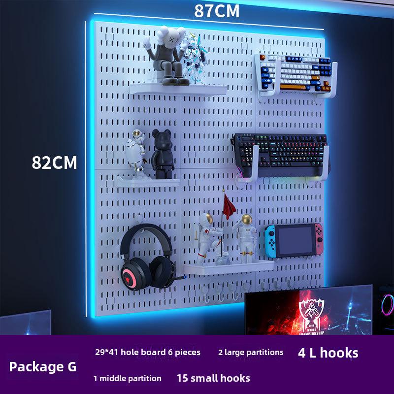 Perforated Wall Shelf for Gaming Room - Hook & Decor Storage Solution (Punch-Free Installation)