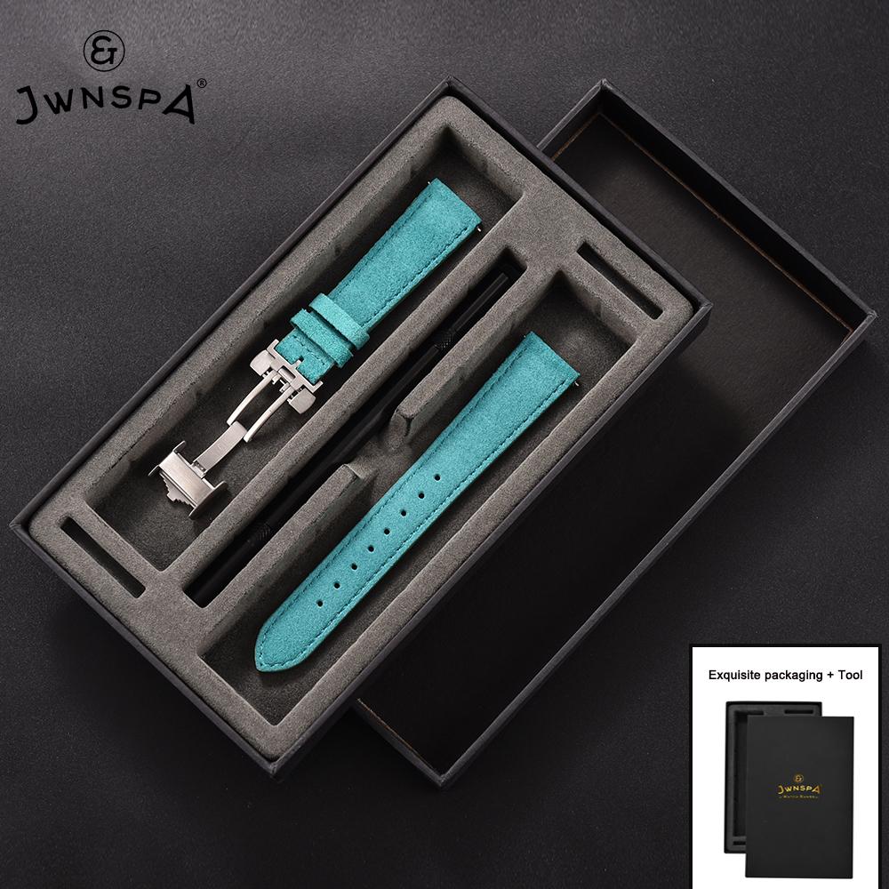 JWNSPA Vintage Suede Texture Leather Watch Strap 20mm 22mm Retro with Folding Buckle Replacement Band