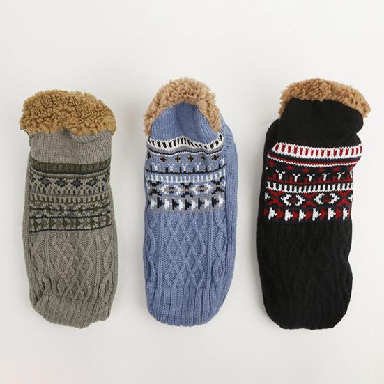 1 Pair Floor Socks Thickened Fleece-Lined Silicone-Dot Sole Slip-Resistant Traction Quiet Walking Socks with Jacquard Accents