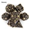 7 Pcs Yellow Flying Dragon Metal Dice Hollow Metal Polyhedral Dice Set Suitable for Role-Playing RPG  Board Game Card Game