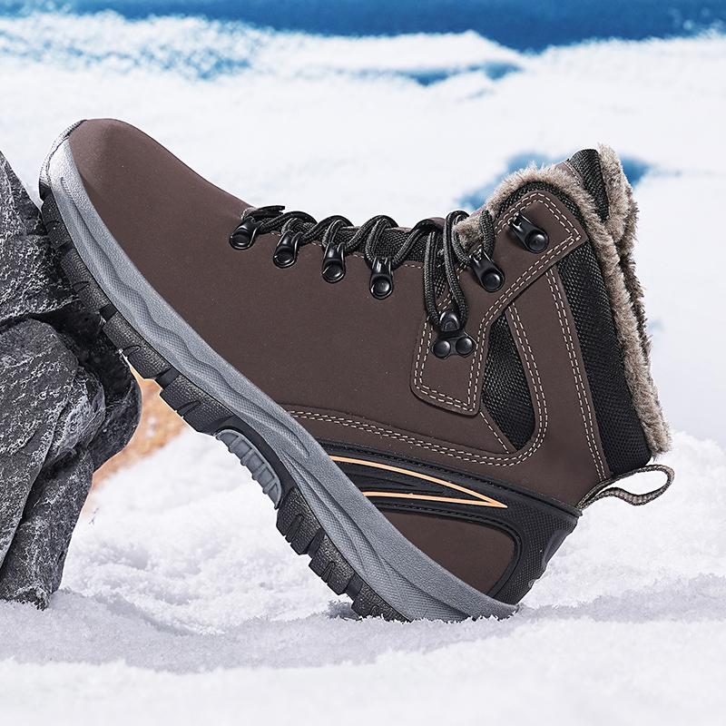 Уличные нескользящие мужские зимние ботинки 2024 года, утолщенные теплые мужские повседневные ботинки, зимние походные ботинки, большие размеры, водонепроницаемые ботинки из бархата