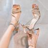 2026 Французские босоножки со стразами Модные босоножки на тонком высоком каблуке Женские летние новые босоножки в стиле феи на тонком высоком каблуке