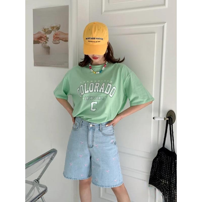 Fashion Retro Bow Large Size Loose Denim Shorts Women Casual Vintage Summer Wide Leg Pant Female Button High Waist Short Streetwear Jeans