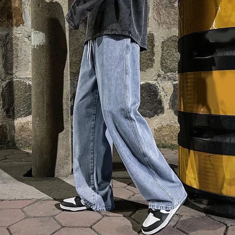 Весна и осень Мужские классические прямые джинсы с эластичным поясом Широкие брюки Прямые свободные брюки High Street Мужские мешковатые джинсы