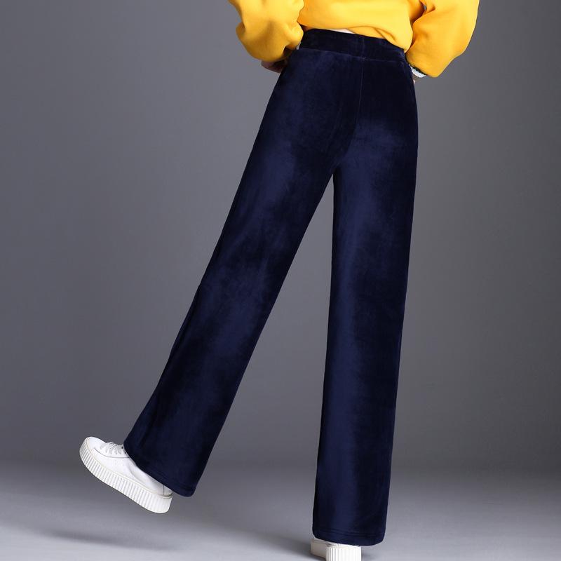 2023 Женские брюки больших размеров с высокой талией и широкими штанинами из золотого бархата на флисовой подкладке - Коллекция Осень/Зима