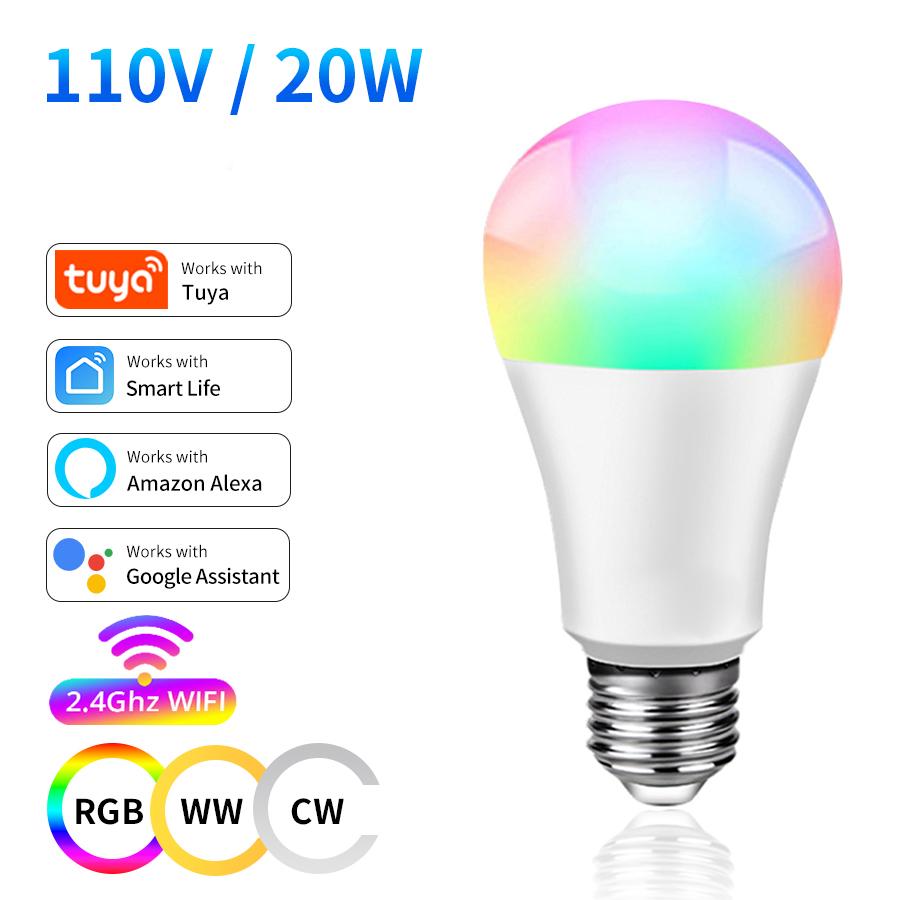 Tuya WiFi Smart Bulb Alexa LED Lamp 110 В 220 В 10 Вт 15 Вт 20 Вт E27 RGB Smart Light Bulbs Smart Life APP работает с Google Assisatnt