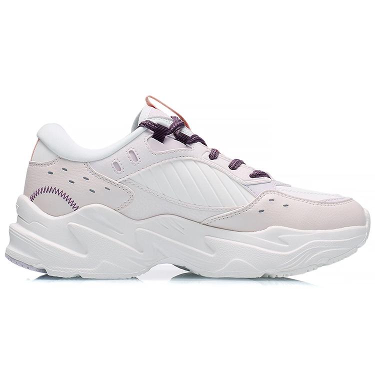 Li Ning Скользкие Устойчивые к истиранию Низкие Спортивные Повседневные Туфли Женские Бело-Фиолетовые AGCS436-2