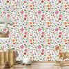 Flowers and leaves wallpaper white, light gray and lime 50x1000