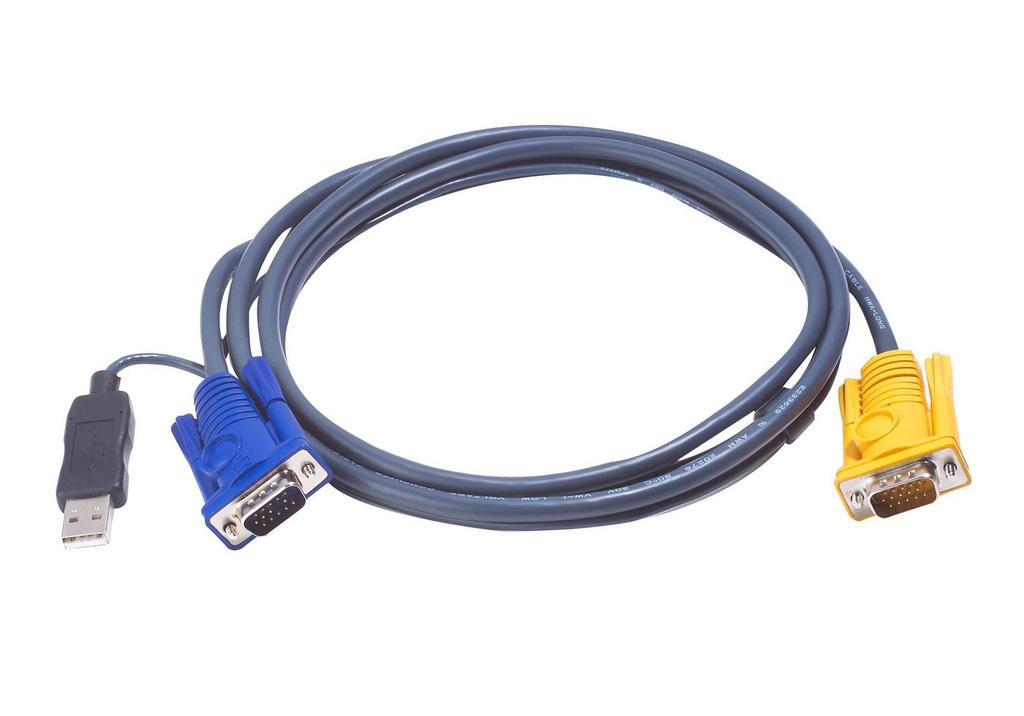 Aten 6M Usb Cable 2L5206Up, 6 M, Vga, Black, Hd-15, Usb A, Sphd-15, Male/Male., 2L-5206Up