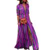 Women's Striped Long Dress Fashion Color Contrast Lapel Collar Button Down Cardigan Bohemian Polyester Comfort Ladies Dress Women Supply