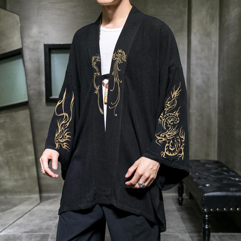 Модный костюм с вышивкой Hanfu, мужской халат в китайском стиле, куртка-кардиган, кимоно большого размера, древнее пальто, мужское