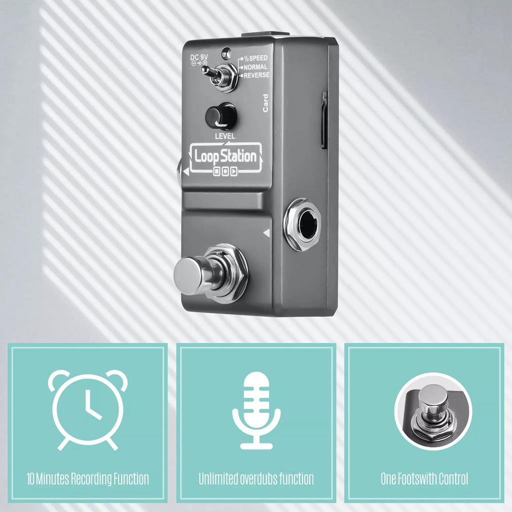 Ammoon Loop Station Mini Guitar Looper Effect Pedal 10 Minutes Recording Time 3 Working Modes True Bypass Full Metal