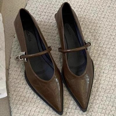 Туфли на низком каблуке Маленькие ароматные туфли с острым носком Женские зимние туфли Мэри Джейн Женские рабочие туфли на толстом каблуке Маленькие кожаные туфли