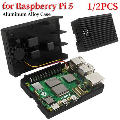 Металлический корпус с активным кулером для Pi 5 Корпус из алюминиевого сплава Корпус Радиатор Кулер Металлический корпус Охлаждающий корпус Подходит для Raspberry Pi 5