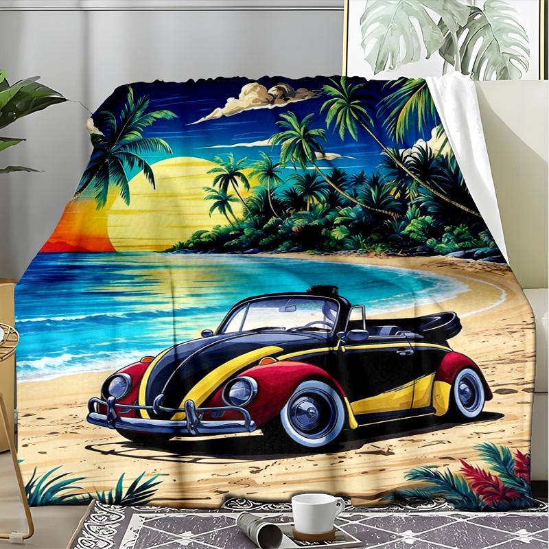 Beach Dirt Bike Vacation Scenery Fleece Printed Flannel Blanket, Warm Soft Throw Sofa Bed Blanket